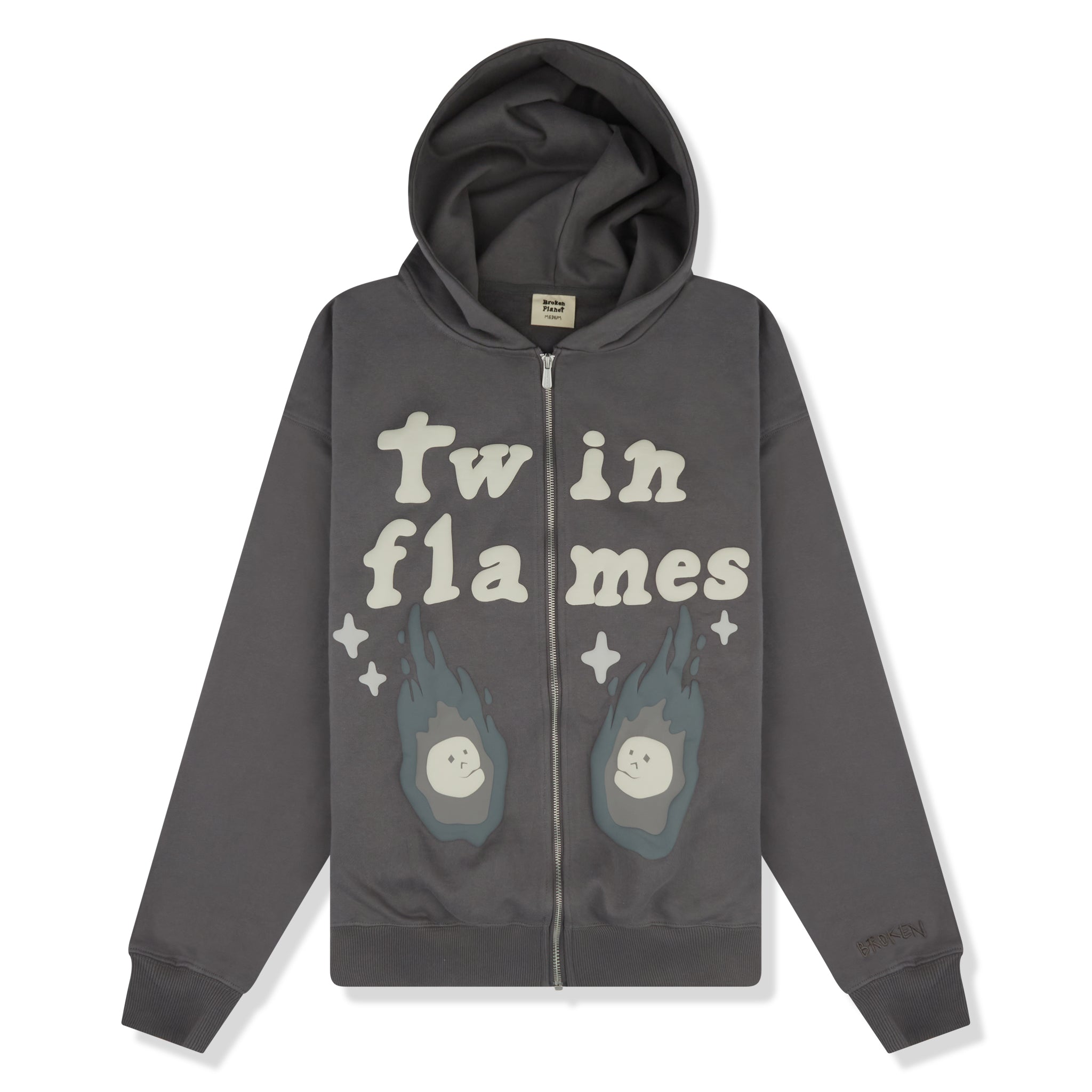 Image of Broken Planet Market Twin Flames Zip Up Ash Grey Hoodie